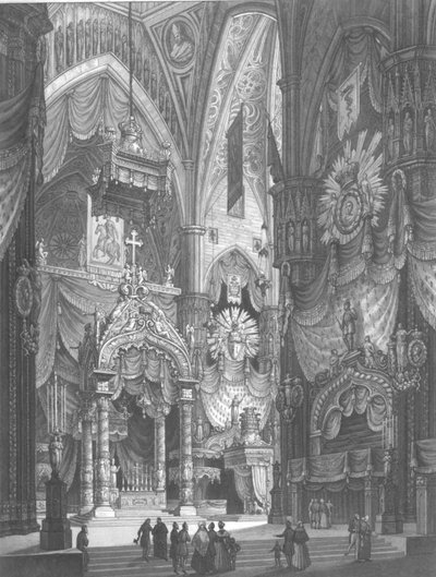 Decoraciones en el interior de la Catedral de Milán en la Coronación de Fernando I como rey de Lombardía-Venecia de Unbekannt Unbekannt
